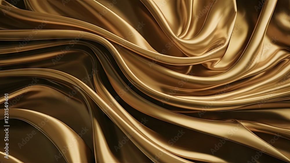 Aufkleber golden silk fabric texture with smooth waves and elegant folds featuring rich golden tones and soft 
