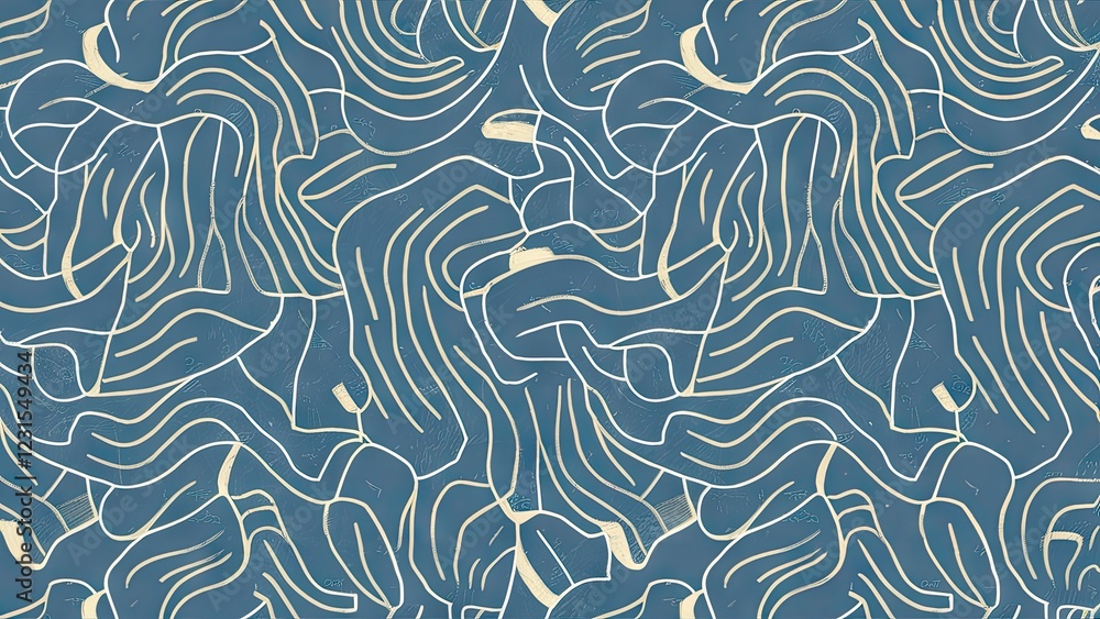 Aufkleber abstract texture with a blue background featuring flowing white lines and soft beige accents, creati