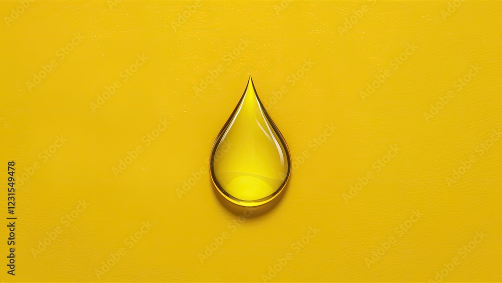 Aufkleber yellow oil droplet on a bright yellow background with a glossy surface, centrally positioned, showca