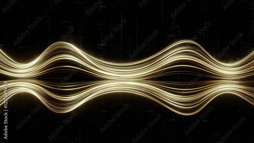 Leinwandbilder glowing wave lines in gold and bronze shades create a dynamic effect against a deep black background