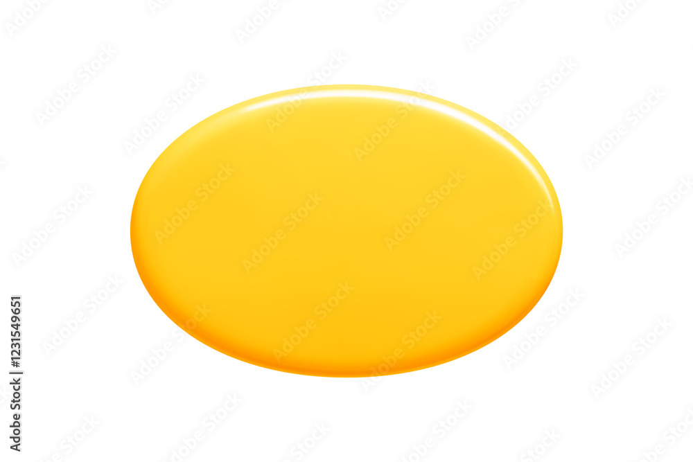 Poster yellow 3d vector callout banner with glossy oval shape - bright text bubble element showing smooth g