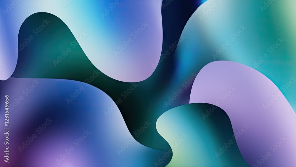 Poster abstract pastel gradient background in soft blue, purple, and green hues with smooth flowing shapes 