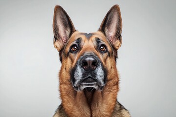Fototapeta premium Portrait of a majestic german shepherd dog indoor studio setting high-quality photography neutral background front view animal beauty and loyalty concept