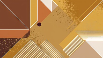 Abstract geometric design featuring warm tones of brown, gold, and cream with angular shapes and textured elements across the image.