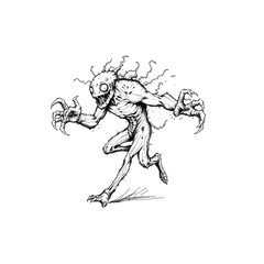Sinister Demon with Sharp Teeth and Monstrous Frame – Horror Illustration