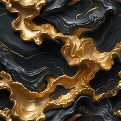 Liquid Gold: Abstract Waves in Black and Metal