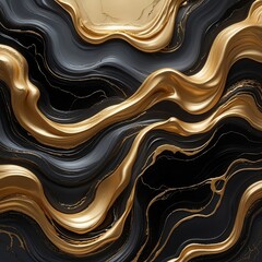 Liquid Gold: Abstract Waves in Black and Metal