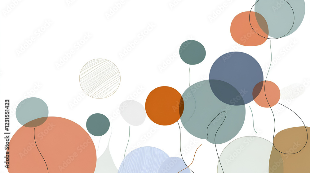 Poster abstract dots and lines: a minimalist design featuring soft, muted circles connected by delicate lin