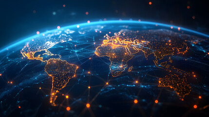 with glowing connections linking different parts of the world, representing digital connectivity 