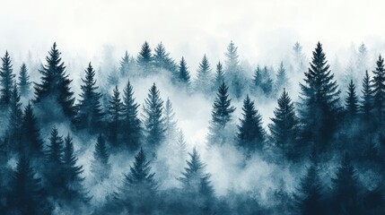 Misty mountain forest landscape, digital art, serene background, website design