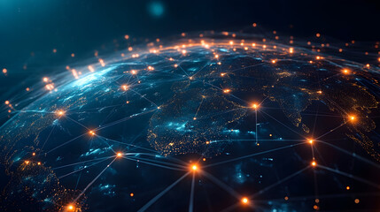 with glowing connections linking different parts of the world, representing digital connectivity 