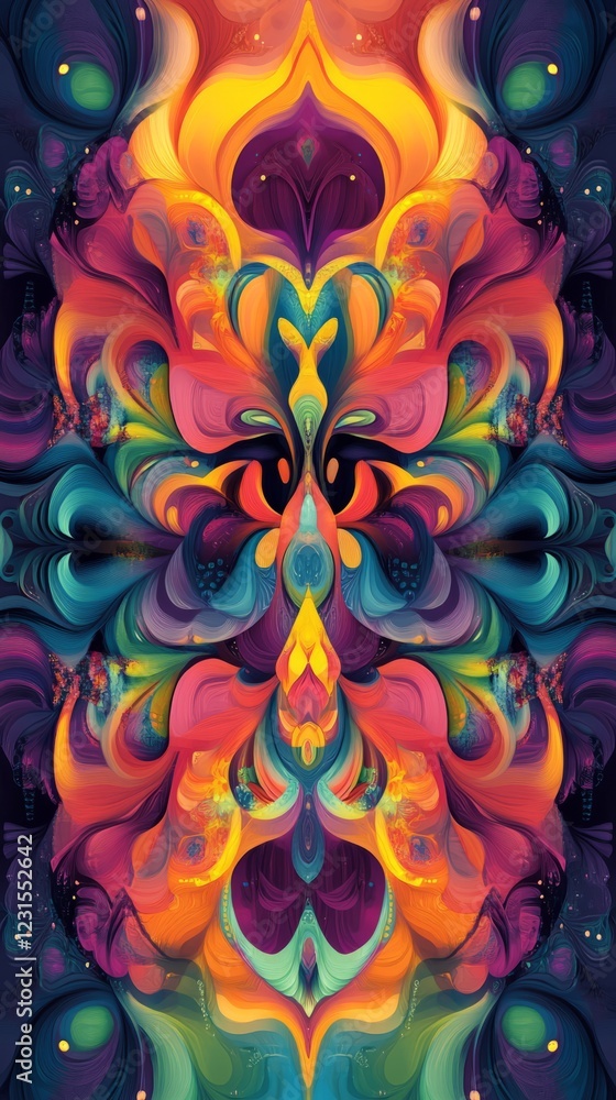 Poster a vivid abstract artwork featuring swirling patterns and bold colors, creating a dynamic and energet