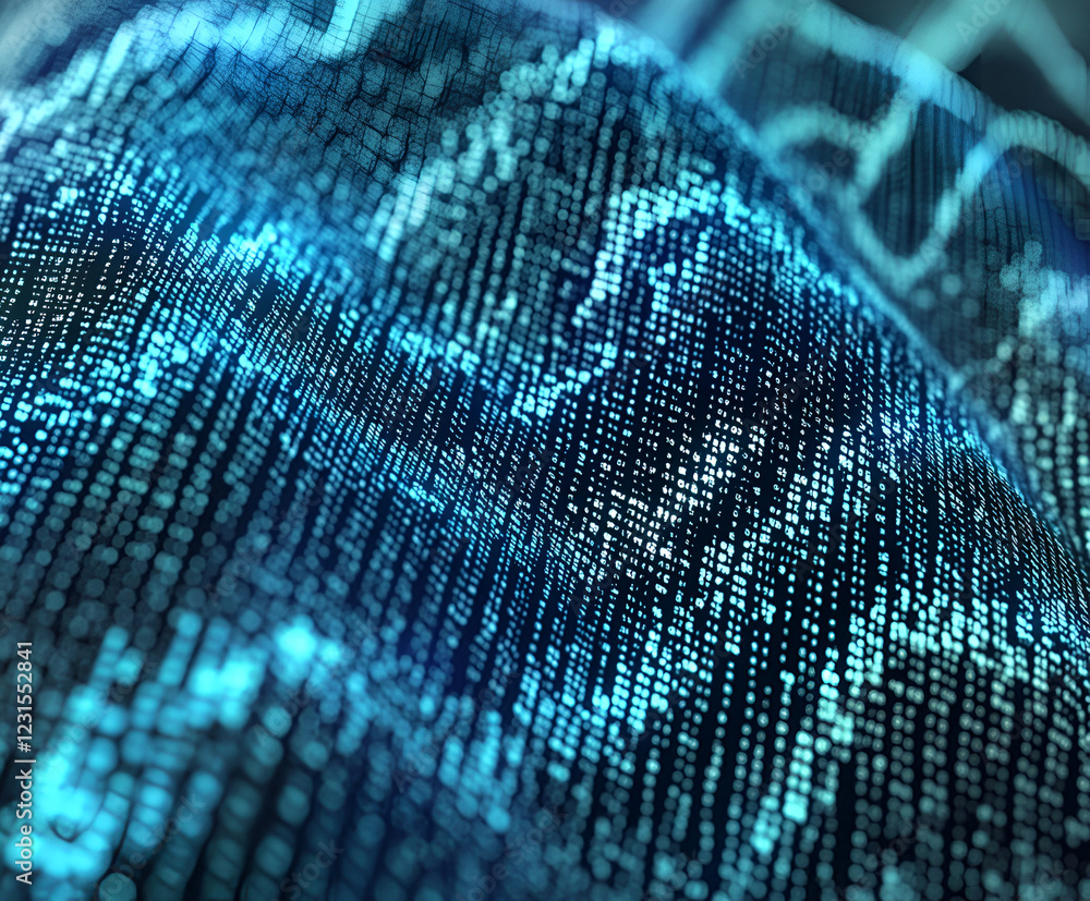 Poster digital abstract: a mesmerizing abstract background composed of swirling, glowing blue and black dat