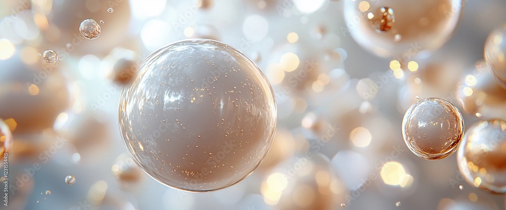 Poster abstract background of floating, glowing spheres.