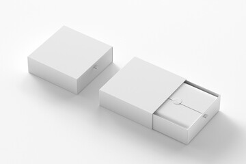 Opened and closed white slide box isolated on white for mockup  3d rendering