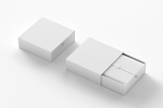 Opened and closed white slide box isolated on white for mockup  3d rendering