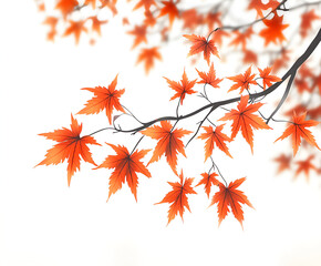 Autumnal Elegance: A delicate branch adorned with vibrant crimson maple leaves against a soft, ethereal backdrop.