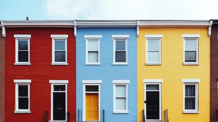 Obraz premium Vibrant Row of Colorful Townhouses on a Sunny Day