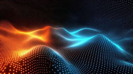 Obraz premium Abstract digital waves, glowing, dark background, tech presentation
