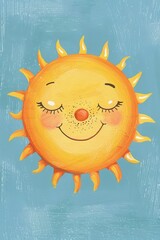 A friendly cartoon-style sun with an adorable face and blushing cheeks brings a sense of joy and positivity.