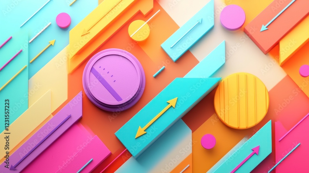 Poster vibrant abstract geometric composition: a playful exploration of color and form