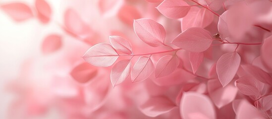 Fototapeta premium Delicate soft pink leaves gracefully positioned on a light gradient background, creating a serene and elegant backdrop for design projects.