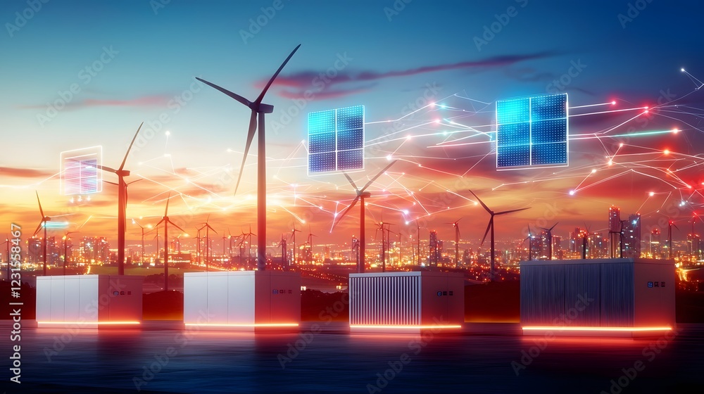 Aufkleber Cybernetic Energy Hub AI Managed Power Networks Optimizing Wind Farms Solar Arrays