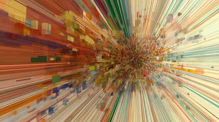 Abstract Whirlwind of Color: A dynamic, abstract artwork featuring a vibrant explosion of color and lines, creating a sense of movement, energy, and visual depth.