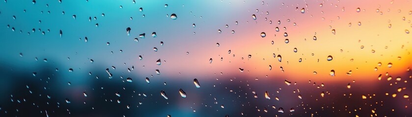 Raincovered window, droplets cling to glass, creating a serene and contemplative atmosphere