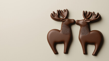 Chocolate reindeer figurines in cozy festive setting