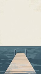 Obraz premium Minimalist illustration of a wooden pier stretching into a calm ocean, evoking tranquility and simplicity.