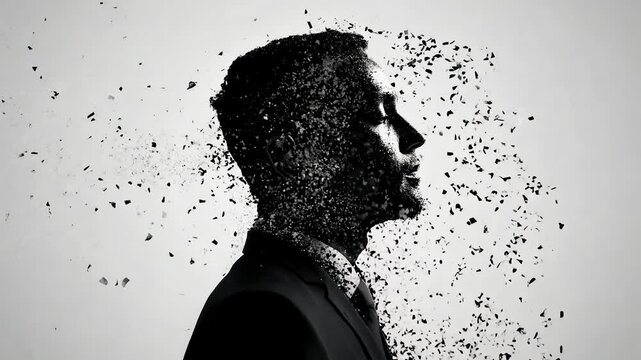 Disintegrating Man in Suit: Black And White Particle Effect Video