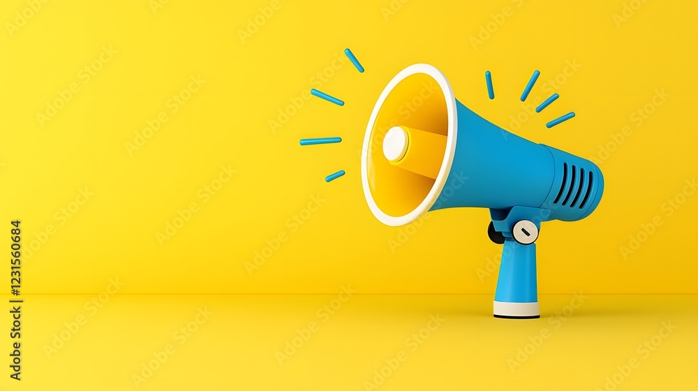 Aufkleber flat style blue and yellow megaphone icon symbolizing media alerts and notifications for sharp and p