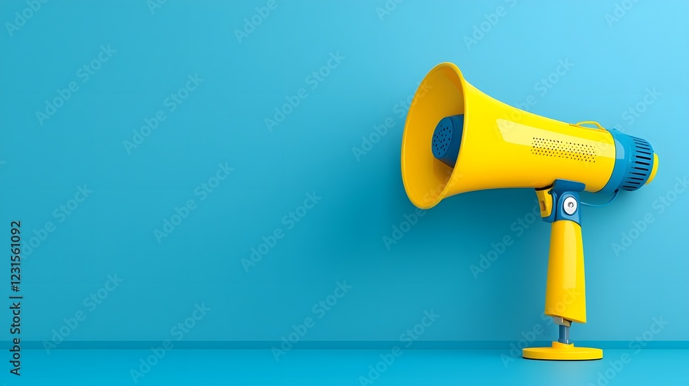 Aufkleber striking and minimalist image of a modern sleek blue and yellow megaphone symbol on a high contrast 