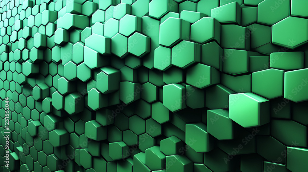 Poster emerald hexagon wall: a mesmerizing abstract pattern composed of hundreds of vibrant green hexagons,