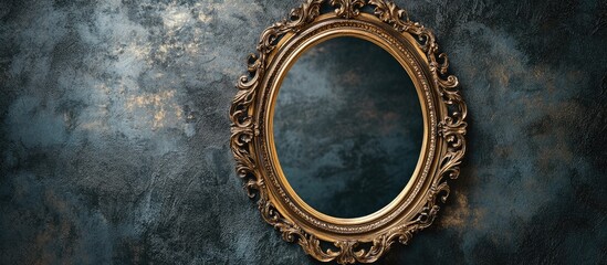 Elegant vintage ornate gold metal photo frame centered against a rich dark textured backdrop creating a luxurious artistic presentation.