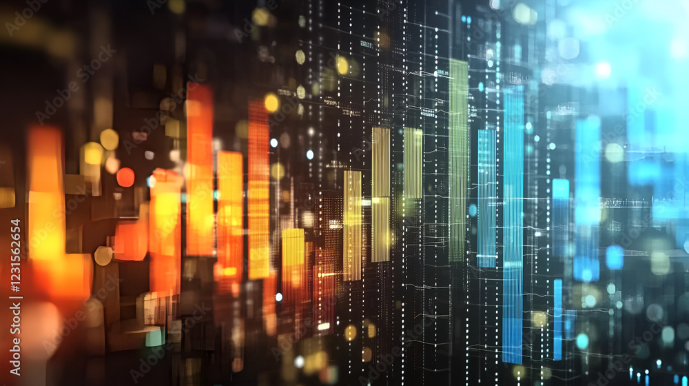 Poster abstract data stream: a mesmerizing visualization of dynamic data, depicted as vibrant, color-coded 