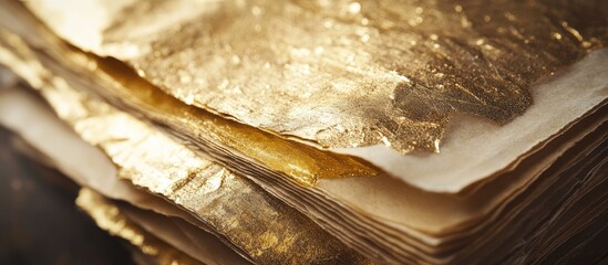 Gilded tape layers on aged vintage paper showcasing golden shine and intricate texture with warm tones emphasizing the unique craftsmanship details