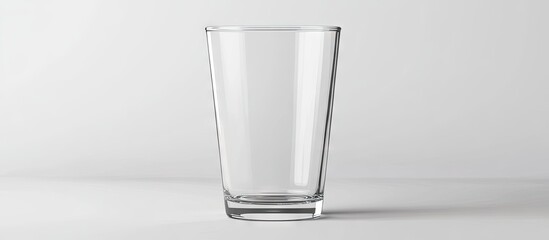 Realistic empty pint glass mockup with a clear front view positioned centrally on a white background, perfect for showcasing beverage branding designs.