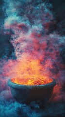 Captivating Smoke and Fire Emanating from a Mystical Pot of Glowing Liquid