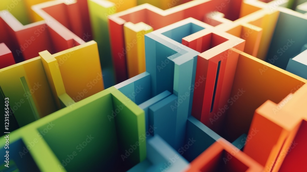 Poster explore a captivating maze design filled with vibrant colors and geometric shapes. this abstract art