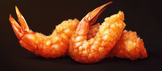 Crispy golden shrimp tempura positioned artfully against a dark background highlighting the crunchy texture and appetizing appeal of the dish