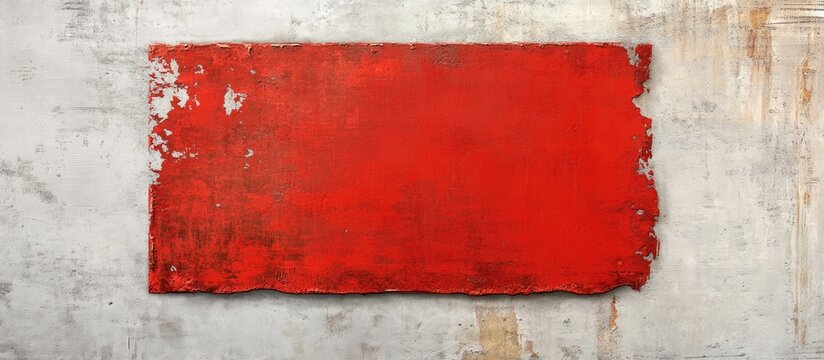 Distressed red poster on light gray cement background with peeling edges free copy space ideal for displaying COVID 19 quarantine concepts