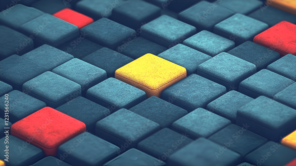 Poster abstract cube pattern: a captivating image featuring a field of textured cubes in shades of gray, pu