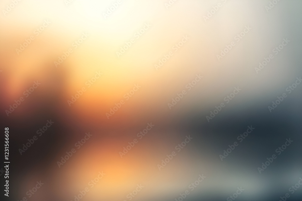 Poster sunset reflection blur: an abstract image of a blurred sunset reflecting on calm water, creating a s