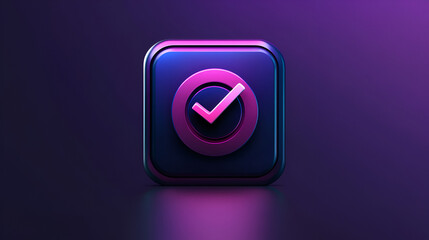 Neon Checkmark: A sleek, modern checkmark icon in a vibrant pink and blue color scheme, rendered in 3D with a glossy finish. It evokes a sense of completion, confirmation, and approval.