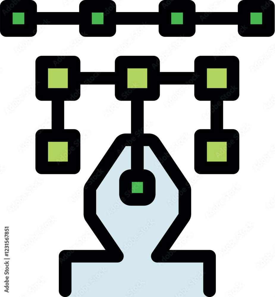 Poster blockchain technology connecting squares with pen tool symbolising digital art creation and secure t