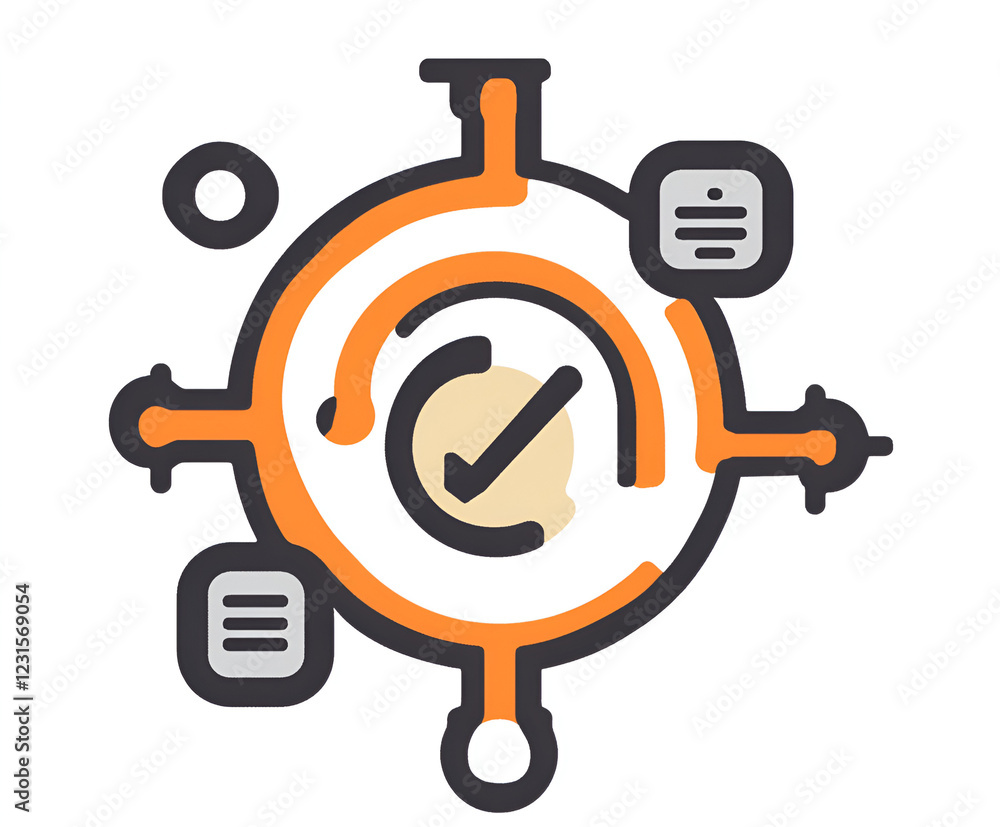 Poster circular process with check mark: an abstract graphic illustrating a circular process with check mar