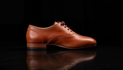 Brown leather dress shoe on black background