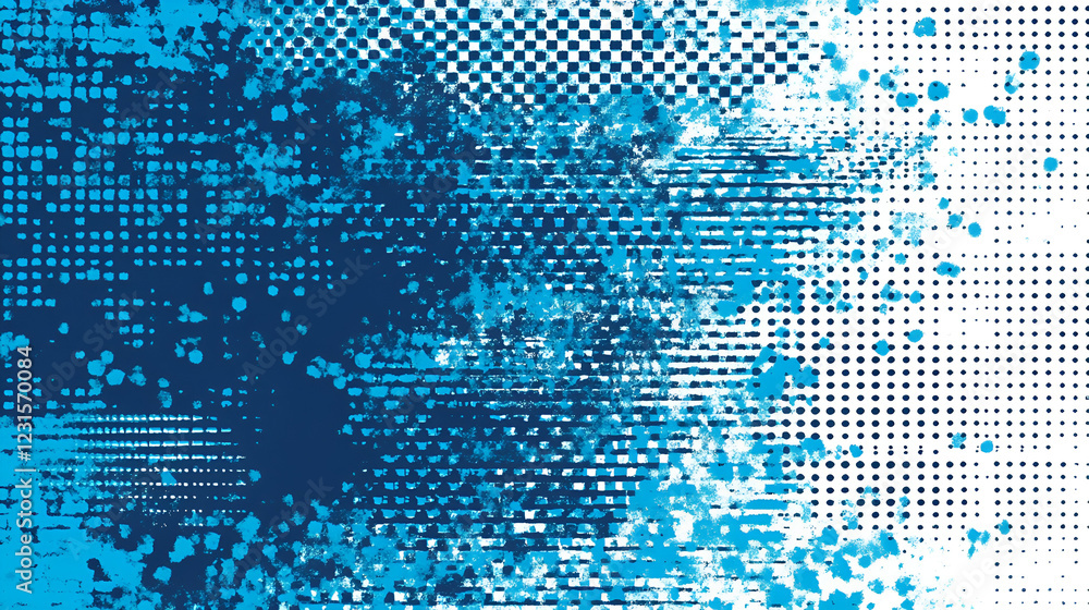Poster abstract blue splashes: a dynamic interplay of blue hues and textured patterns creates a visually st